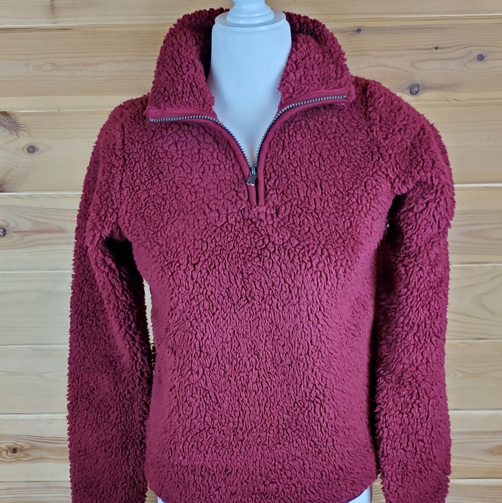 Sonoma Dark Red Faux Fur 1/4 Zip Pullover Shirt Women's Size‎ Small